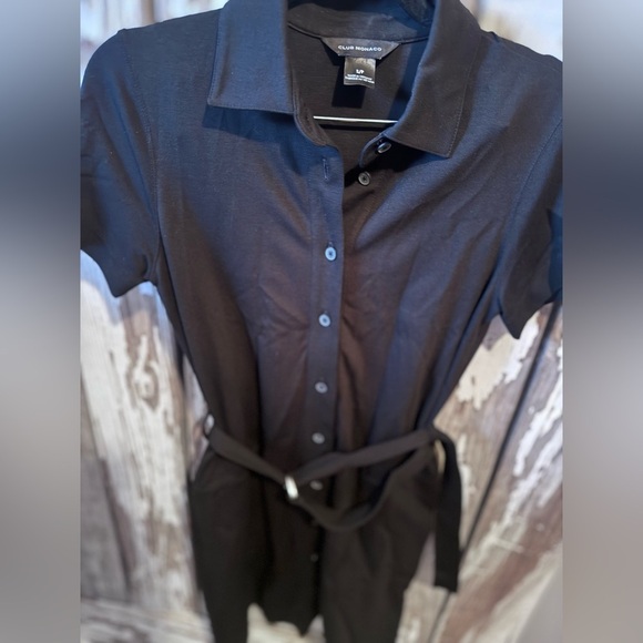 Club Monaco Ponte Knit Dress Size Small Black Belted Shirt Dress - Picture 5 of 8